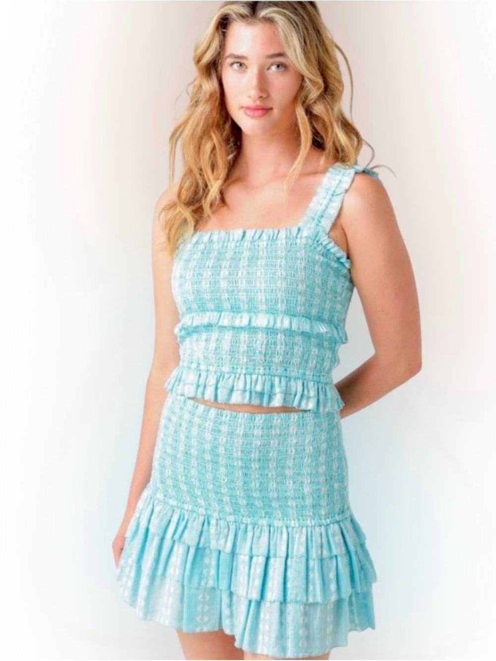SAYLOR Light Blue Smocked Ruffle Mini Skirt